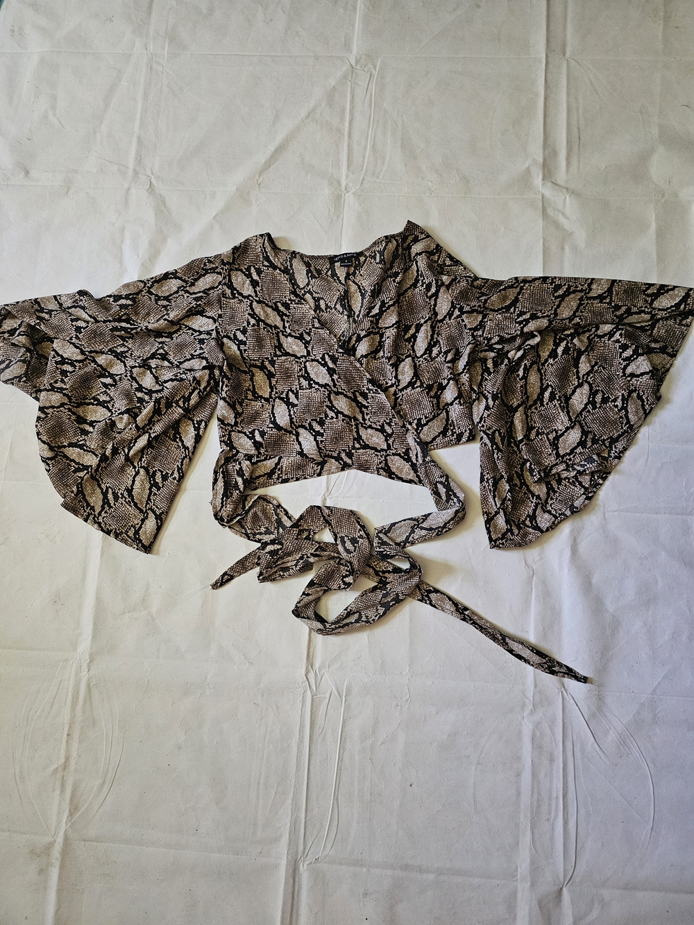 Women's Snake Print Wrap Top - Taupe